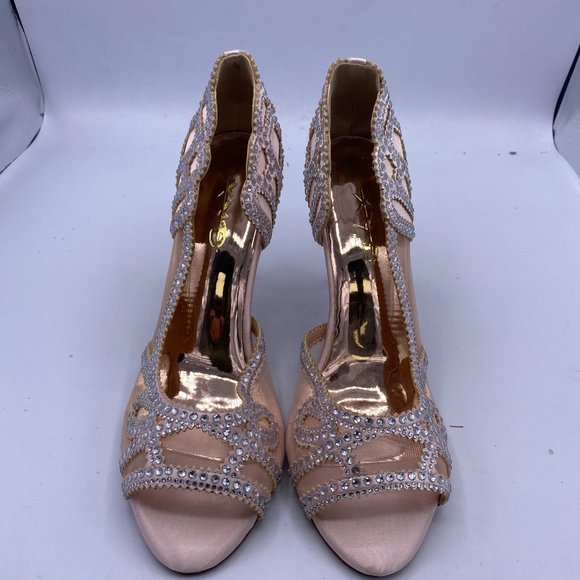 XYD Pink Peep Toe Half D'Orsay Mesh Crystal Studded High Heels Pump - Picture 2 of 12